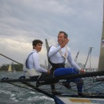 Pegasus Racing, Shark Kahn, Cameron MacDonald, and Geoff Moore sailing an 18 Foot Skiff during the World Championships in Sydney Australia 2005.