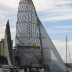 Pegasus Racing, Shark Kahn, Cameron MacDonald, and Geoff Moore sailing an 18 Foot Skiff during the World Championships in Sydney Australia 2005.