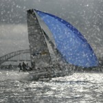 Pegasus Racing, Shark Kahn, Cameron MacDonald, and Geoff Moore sailing an 18 Foot Skiff during the World Championships in Sydney Australia 2005.