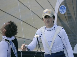 Pegasus Racing, Shark Kahn, Cameron MacDonald, and Geoff Moore sailing an 18 Foot Skiff during the World Championships in Sydney Australia 2005.