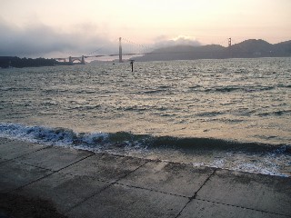 The fog rolling in the Golden Gate, Friday night.