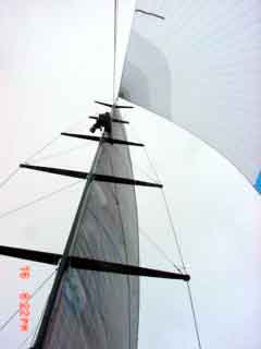 Curtis climbing up the mast