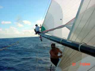 Greg and Brent doing a spinnaker peel change