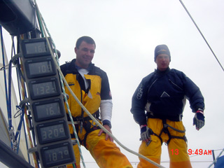 Mike and Doogie getting ready for a spinnaker change