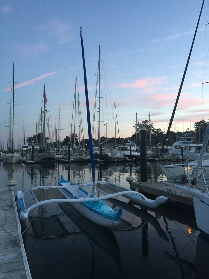 100 percent carbon Hawaiian sailing canoe in the harbor